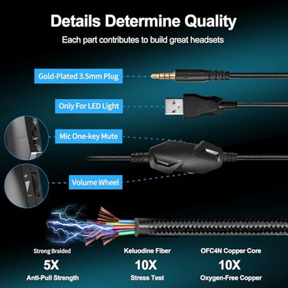 IMYB A36 Gaming Headset with Mic Stereo Headphones for Pc PS5, Xbox | RGB Wired Over-Ear Noise Cancelling for Xbox Series X/S, PS4, Nintendo Switch, Computer, Laptop, Mac - color: Blue