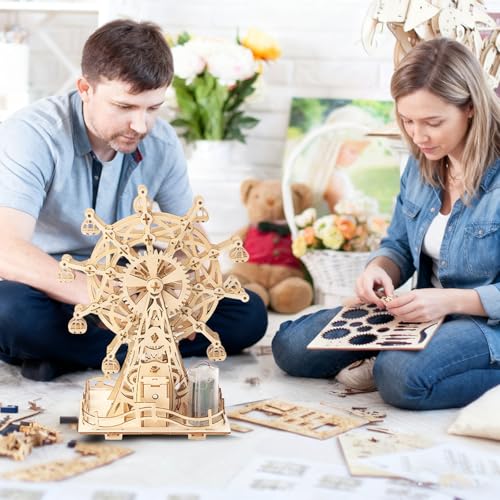 Solar 3D Wooden Puzzles for Adults Birthday Gifts Wood Ferris Wheel DIY Model Kit Puzzle Building Toys for Adult Age 14+ Years Old - style: Ferris Wheel