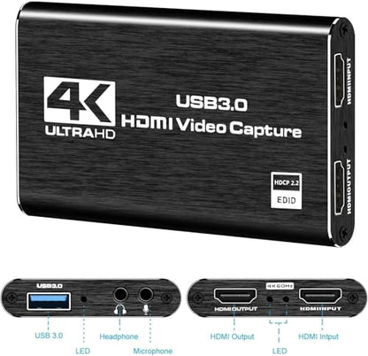 Video Capture Card, 4K HDMI Video Capture, USB 3.0 Game Capture Card, Video Capture Device Full HD 1080p 60FPS for Live Streaming, Work with PS4/PS5/Xbox/PC/Mac Linux Android Windows 10/11 - color: black