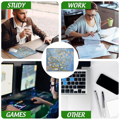 Mouse Pad Blossoming Almond Tree Square Mousepad Desk Mat with Non Slip Rubber Base, Stitched Edge Mouse Mat Desk Pad for Work Game Office, 9.5x8 Inches - color: Blossoming Almond Tree