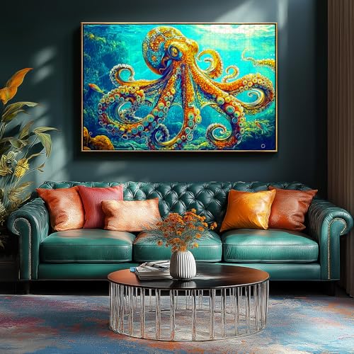 MINIWAN 1000 Piece Vibrant Octopus Underwater Jigsaw Puzzle | 27.5"x19.7", Letters on Back, Reference Poster Included, For Adults & Seniors - color: Deep-sea Octopus