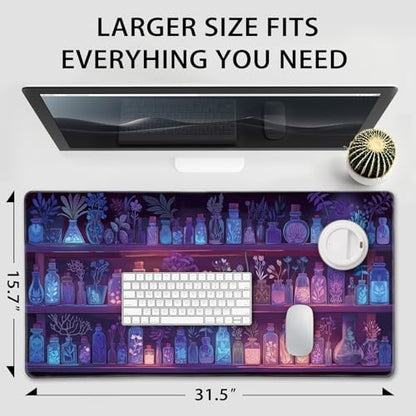 Mystical Potion Bottles Large Gaming Mouse Pad Desk Mat 31.5x15.7 | Extended Mousepad, Non-Slip Rubber Base , Stitched Edges, for Computer/Laptop/Office/Home - color: Mystical Potion Bottles