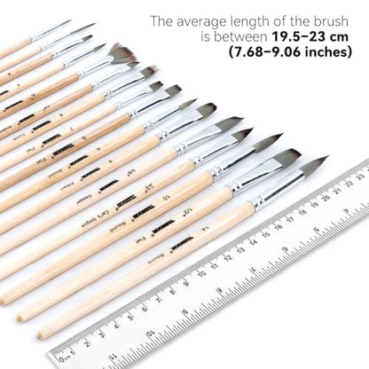 Transon 16 pcs Artist Paint Brush Set Versatile for Acrylic Painting Watercolor Painting Gouache Painting - color: Wood Tone