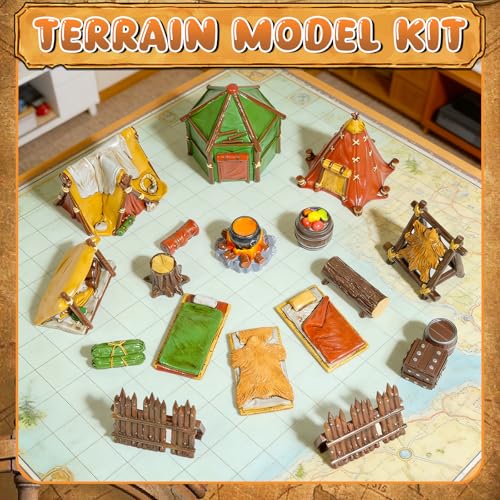 Warmtree 17 Pcs Miniature Terrain Camp Terrain Building Tabletop Wargames | 3D Printing Tabletop Miniatures Terrain, Model Kit for Scene Battle Grid Mat Accessory Diorama Supplies