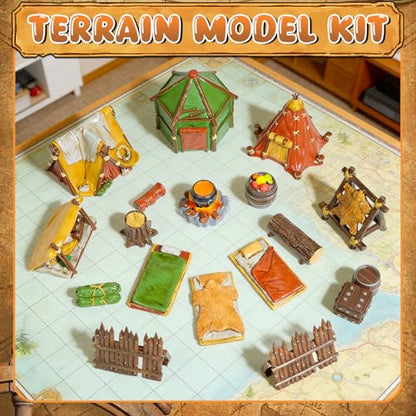 Warmtree 17 Pcs Miniature Terrain Camp Terrain Building Tabletop Wargames | 3D Printing Tabletop Miniatures Terrain, Model Kit for Scene Battle Grid Mat Accessory Diorama Supplies