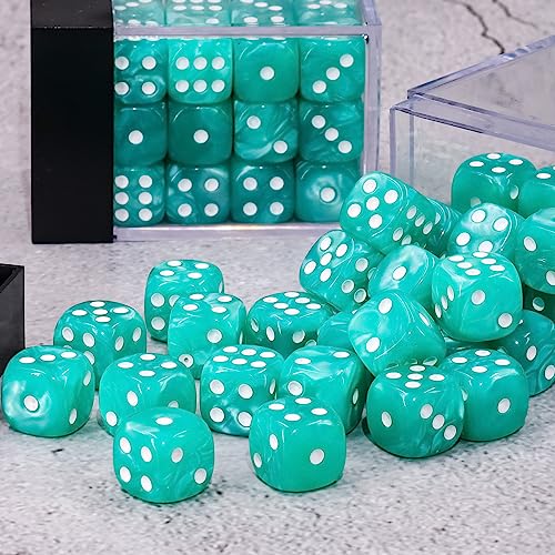 36 of Pack 12MM 6 Sided Dice Set,Pearl Pattern Game Dice Set, 6 Sided Standard Dices for Yahtzee, Bunco or Teaching Math,with Portable Plastic Box(Light Blue Pearl) - color: Cyan Pearl