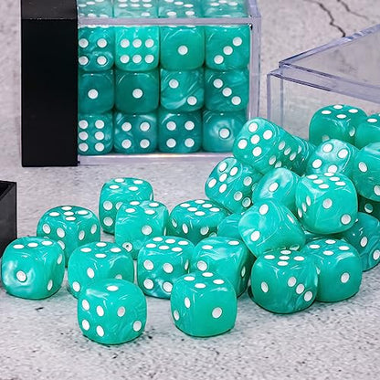 36 of Pack 12MM 6 Sided Dice Set,Pearl Pattern Game Dice Set, 6 Sided Standard Dices for Yahtzee, Bunco or Teaching Math,with Portable Plastic Box(Light Blue Pearl) - color: Cyan Pearl