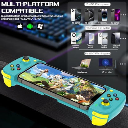 arVin Bluetooth Controller for iPhone/iPad/MacBook/iOS/Android/Samsung/Tablet/PC Wireless Gamepad Joystick with Back Button, Analog Triggers, Stretchable, Direct Play for Call of Duty, Genshin Impact - color: Blue