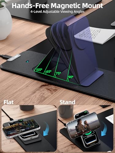Wireless Charging Mouse Pad with Magnetic Phone Stand, 31.5"x15.8" Large | Waterproof Mousepad Desk Mat, Smooth Glide, Stitched Edge, Non-Slip Rubber Base, Computer Keyboard Mat, with Adapter - color: Black-Mag Stand-Adatper