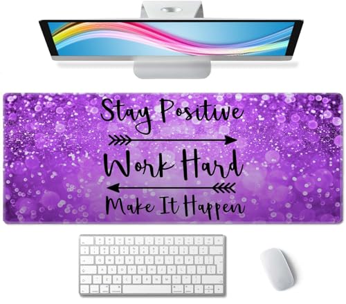 Large Gaming Mouse Pad with Stitched Edges, Inspirational Quotes Desk Mat, Extended Keyboard Pad, Non-Slip Rubber Base Desk Pad, 31.5X11.8 inch Stay Positive Work Hard and Make It Happen - color: Inspirational Quotes