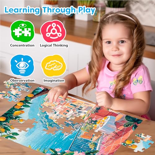 4-Pack 100 Piece Puzzle for Seniors Family Puzzles for Kids Adults | City & Country View - Large Piece Puzzles for Kids Ages 4-6 6-8 8-10 Learning Educational Toys for Boys and Girls - style: City & Country View