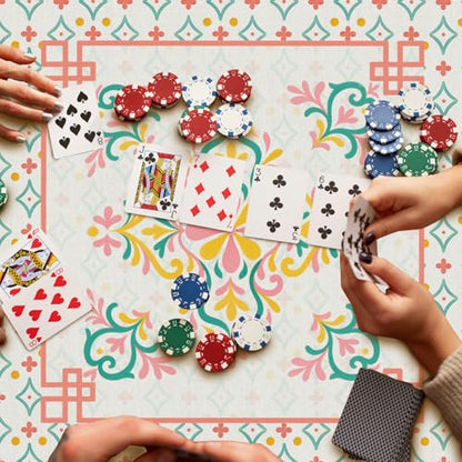 Turquoise Pink Floral Chinoiserie Mahjong Mat 31.5 x 31.5 in, Traditional Chinese Non-Slip Noise Reduction Gaming Mat for Table American Mahjong Poker Board Games Card Games Dominoes - color: Turquoise Abstract Pattern Mahjong Mat