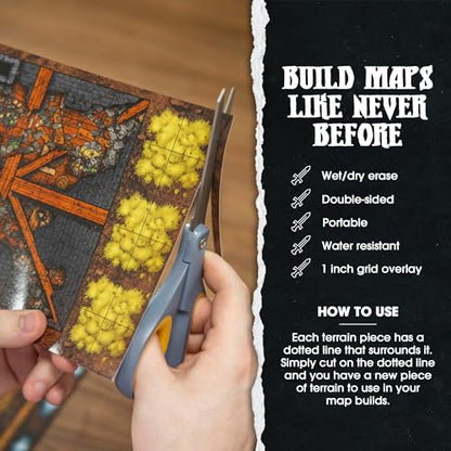 Battlemaps - Double-Sided Laminated DND Mat, Wet & Dry Erase, 24"x33" Grasslands Pack - Custom Box & Loose Leaf by 1985 Games