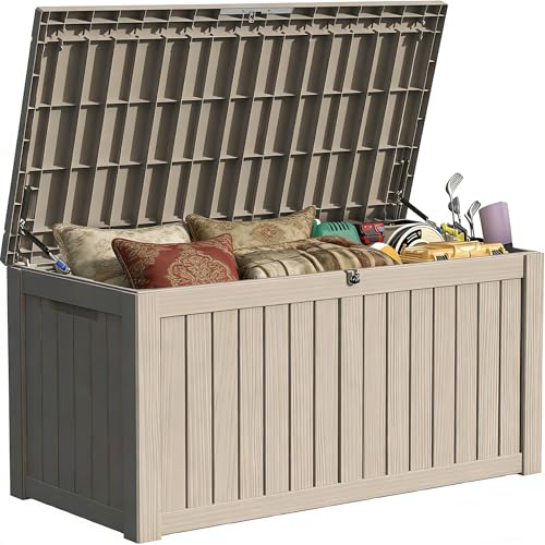 150 Gallon Outside Storage Box & Bench,Lockable&Waterproof Storage Organizer for Patio Furniture Accessories, Indoor Storage for Cushion, Slate Grey - color: Grey, size: 150GAL
