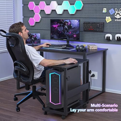 CPU Tower Stand, Rolling Holder with LED Strip & Charging Station | Mobile Rolling CPU Holder,Height Adjustable PC Tower Stand with Charging Station for Office Home Black - color: Black, size: 19.29'' × 11.42'