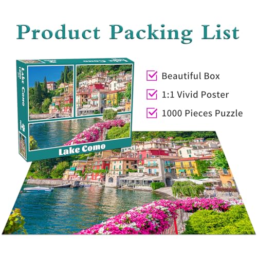 Jigsaw Puzzles for Adults 1000 Piece Puzzle for Adults 1000 Pieces Puzzle 1000 Pieces-Italy Famous Scenery Lake Como - color: Lake Como
