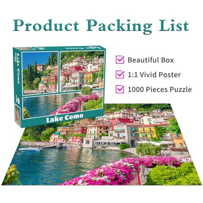 Jigsaw Puzzles for Adults 1000 Piece Puzzle for Adults 1000 Pieces Puzzle 1000 Pieces-Italy Famous Scenery Lake Como - color: Lake Como