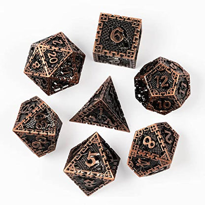 UDIXI Metal Dice Set Polyhedral DND Dice Set for Role Playing Game (Copper) | 7-Pieces, Dragon Carved, Chain-edge Design, Metal Gift Box, DM Gift, for Dungeons and Dragons Games Tabletop Games - color: Chain Frame-antique Copper