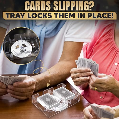 BURIUS 2 Deck Card Holders for Playing Cards, Revolving 360, 7.2 x 4.9 In | Canasta Card Tray for Adults, Organizes Multiple Decks, Lightweight Durable Plastic, a Smooth Swivel Base, for Poker Nights