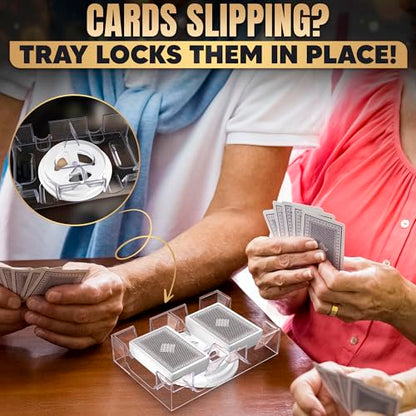 BURIUS 2 Deck Card Holders for Playing Cards, Revolving 360, 7.2 x 4.9 In | Canasta Card Tray for Adults, Organizes Multiple Decks, Lightweight Durable Plastic, a Smooth Swivel Base, for Poker Nights