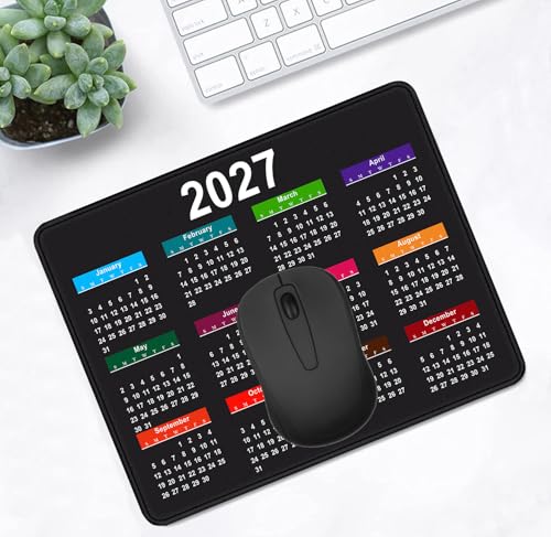 2027 Black Calendar Mouse Pad, Sewn Edge Anti Slip Rubber Office Mouse Pad | High Density Smooth Surface, Anti Slip Rubber Bottom Stable And Not Displaced, Exquisite Lock Edge Wear-Resistant And Durable - color: Black Calendar