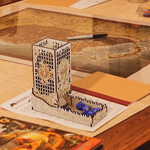 CZYY Cthulhu Dice Tower, Foldable Wooden Dice Roller with Tray | Laser-Cut Birch Plywood, Folding Design, Sea Monster Artwork, For Board Games & RPG Nights