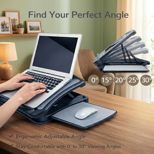 MAX SMART Laptop Lap Pad Laptop Stand with Attached Mouse Pad, Cushion and USB Cooling Fan, Non-Slip Heat Shield Tablet Computer Stand for Sturdy Work Station for Home, Office, Bed Sofa, Couch and Car