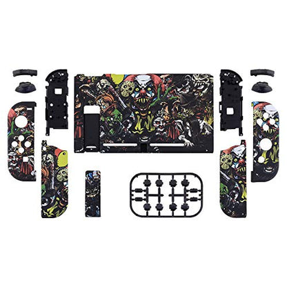 eXtremeRate DIY Replacement Shell Buttons for Nintendo Switch, Soft Touch Back Plate for Switch Console, Custom Housing Case with Full Set Buttons for Joycon Handheld Controller - Scary Party - color: Scary Party