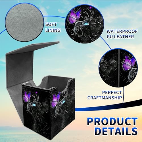 Butterfly Black Cat Deck Box - MTG Commander Case for 100+ Sleeved Trading Cards - PU Leather Magnetic Storage Box for TCG CCG Magic Cards - color: Card Deck Box-576