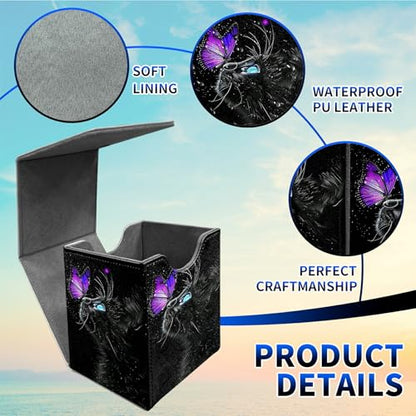 Butterfly Black Cat Deck Box - MTG Commander Case for 100+ Sleeved Trading Cards - PU Leather Magnetic Storage Box for TCG CCG Magic Cards - color: Card Deck Box-576