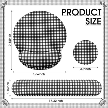 Tellegloww Wrist Rest Support for Mouse Pad&Keyboard Set, Black and White Gingham Checkered Circle Curved Ergonomic Mousepad&Coaster Non-Slip Base for Office Home Laptop Desktop Computer Keyboard - color: Black and White