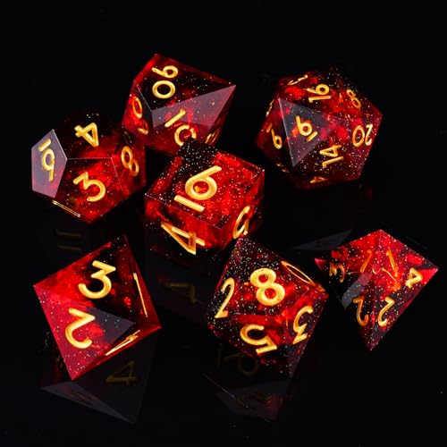 DND Dice Set, 7 Pcs Sharp Edge D&D Dice Polyhedral Resin Dice for Dungeons and Dragons RPG MTG Role Playing Table Games - color: Red-1