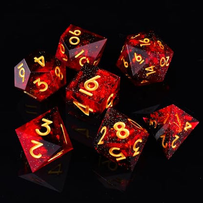 DND Dice Set, 7 Pcs Sharp Edge D&D Dice Polyhedral Resin Dice for Dungeons and Dragons RPG MTG Role Playing Table Games - color: Red-1