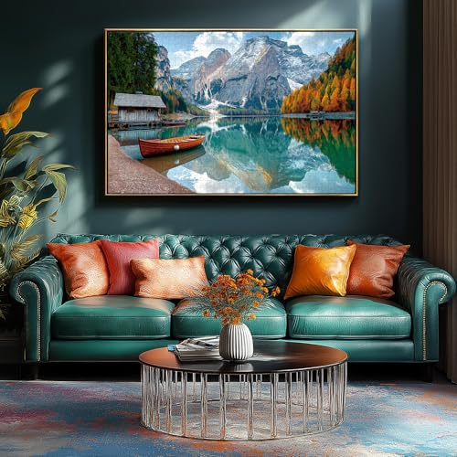 Braies Lake Jigsaw Puzzles 1000 Pieces Nature Landscape Puzzles for Adults 1000 Pieces with Letters on Back Hard Impossible Difficult Challenging Family Puzzle Mountain Lake Scenery Puzzles - color: Braies Lake