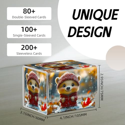 Trading Card Storage Box, Holds 100+ for MTG Cards, PU Leather with Magnetic Closure, Cute Winter Ferret in Red Outfit Durable Deck Box for Magic the Gathering, Trading Card Games - color: Cute Winter Ferret in Red Outfit