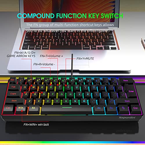 DGG K60 61 Keys RGB Backlit 60% Wired Gaming Keyboard, Ergonomic Waterproof Mini Compact 60 Percent Mechanical Feeling Keyboard, for PC Mac PS4 Xbox Gamer, Typist, Travel - color: Black