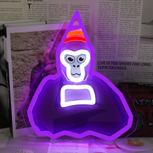 Purple Gorilla Neon Sign with Party Hat LED Light for Wall Decor, Dimmable Gaming Light Sign for Bedroom Game Room Kids Room Man Cave Decoration Birthday Gifts - color: Colorful,Zixingxing