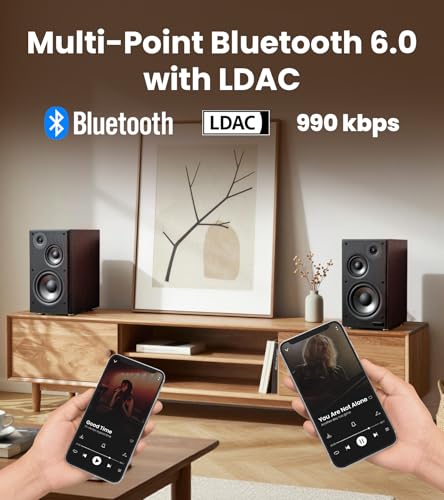 Edifier R2750DB MKII Powered Bookshelf Speakers, 144W 3-Way Active Speakers with Sub Out, Hi-Res Audio, Bluetooth 6.0 with LDAC, HDMI/Optical/Coaxial for Turntable, PC, TV, Home Audio - Walnut - color: Walnut