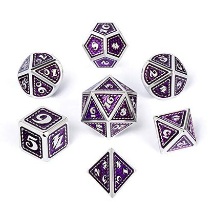 DNDND Metal Dice Set, 7 Pieces Polyhedral Dragon Scale Metallic Die with Gift Metal Case for Dungeons & Dragons D&D (Purple with Silver Edge) - color: Purple With Silver Edge