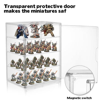 Clear Acrylic Miniature Storage Case Stackable Miniature Carrying Case for Collectibles Transport Action Figure Display case with Magnetic Door for Warhammer 40k Miniatures,Death Guard 40k