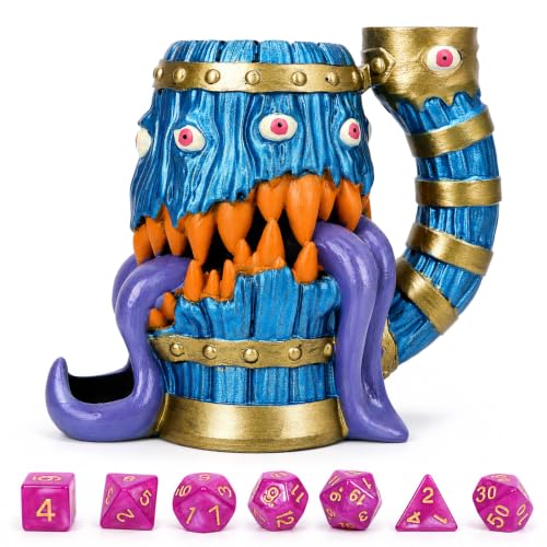 Dice Tower Mug, Dice Rolling Tower, Comes with 7 PCS Dice Set, Suitable for DND Dungeons and Dragons, Tabletop Games, Available As Drink Holder, D&D Gifts, DND Accessories (Purple Tongue) - color: Purple Tongue