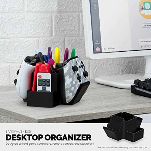 BRAINWAVZ Dual Game Controller, TV Remote Control & Stationary Storage Desktop Organizer Holder, Universal Design for Xbox ONE PS5 PS4 PC Gamepads, Reduce Clutter (D03) - color: 2 Controllers & Stationary Black