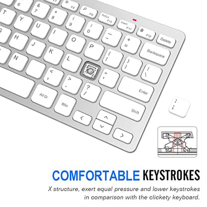 Arteck 2.4G Wireless Keyboard Ultra Slim and Compact Keyboard with Media Hotkeys for Computer Desktop PC Laptop Surface Smart TV and Windows 11/10/8/7, Silver - color: Silver
