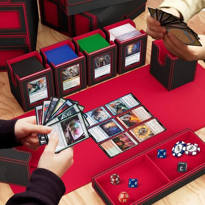 Gomyrod Card Deck Box with 4 Commander Display & Dice Tray (Black & Red) | 7 In 1 MTG Commander Deck Box, Fits 240+ Toploader Cards, Removable Deck Case, Compatible for Magic/TCG/Sports/Baseball Cards - color: Black & Red