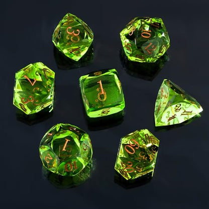 Resin DND Dice Set, 7 Pieces Handmade Sharp Edge Polyhedral Dice for Role Playing Game, Dice Accessory for D&D RPG Players and Starters d4 d6 d8 d10 d12 d20 with Gift Box (Light Green) - color: Light Green