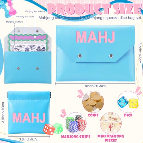 2 Pcs Leather Mahjong Card Bag Clutch Pouch Holder with PU Squeeze Dice Bag Mahjong Accessories Protector Cover Case for MAHJ Lover Playing Game Night (Light Blue) - color: Light Blue