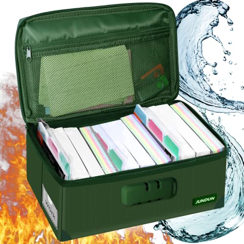JUNDUN Index Card Holder with Lock,Collapsible Fireproof Index Card Box fits 1200 3x5-Inch Flash Cards - Business, Recipe, or Note Card Storage Boxes - Green - color: green, size: 3x5" without dividers