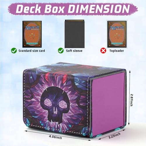 Deck Box for MTG Cards, Trading Commander Deck Case Holds 120+ Sleeved Cards, PU Leather Magnetic Collectible Card Storage Box Fits for TCG Magic Card (Purple) - color: A-Purple