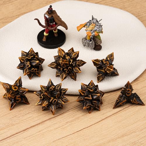 DND Dice Set Metal,Polyhedral D&D Metallic Heterotypic D and D Dice with Cracks for Dungeons and Dragons RPG TTRPG 7-Die Set with Gift (Heterotypic, Heterotypic-Ancient Gold) - color: Heterotypic-ancient Gold, style: Heterotypic