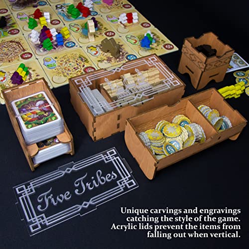 SMONEX Organizer Insert Compatible with Five Tribes and All Expansions - Ideal Board Game Organizer for Vertical Storage - Laser Engraved Insert Suitable for the 5 Tribes Board Game